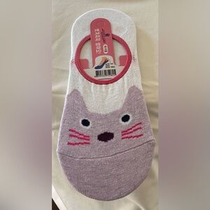 Cat Face ankle Socks - White and lilac colours